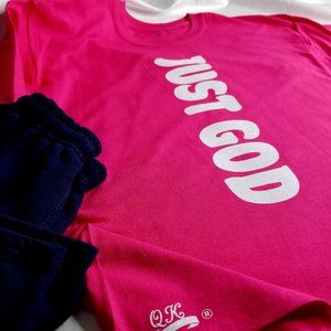 QK QueenKeba Collection Pink Tee "Just God"